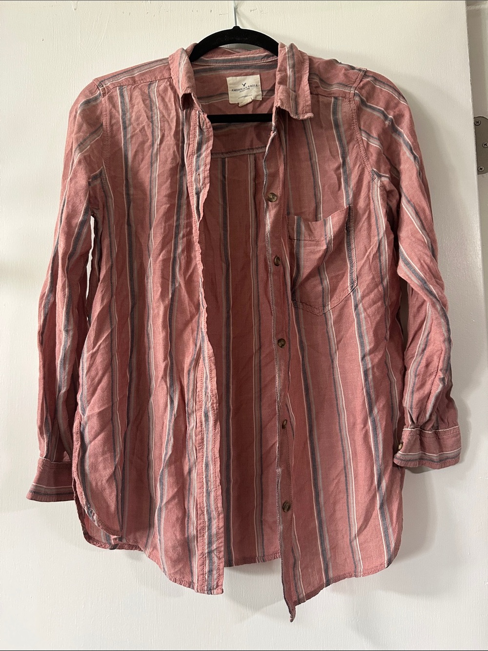 American Eagle Outfitters Y2K Pink Vertical Stripe Button-Down Shirt 031